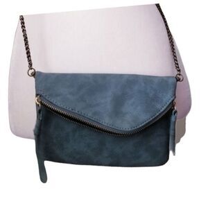 Blue Suede envelope bag with chain strap